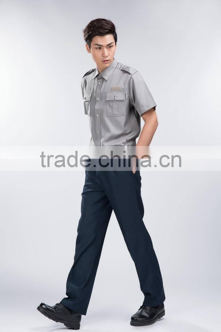 Professional OEM uniform Factory Fashion Design quality short sleeves Gray Men Security Uniform Shirts / Classic Security Shirt