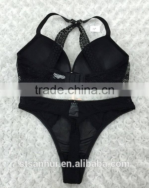 Latest fashion design bra and panties women lace underwear set from Shantou Sanhui factory