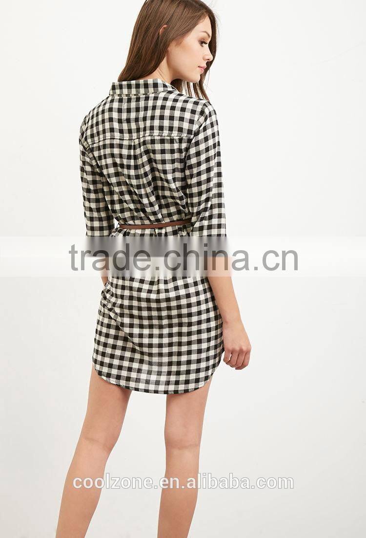 Hot seller slim pencil women dress,grid patterned women dress shirts