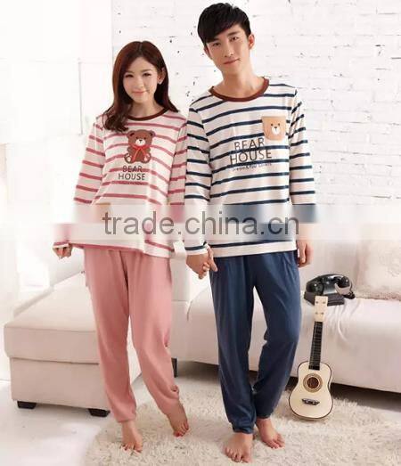 2015 wholesale striped style couple pajamas