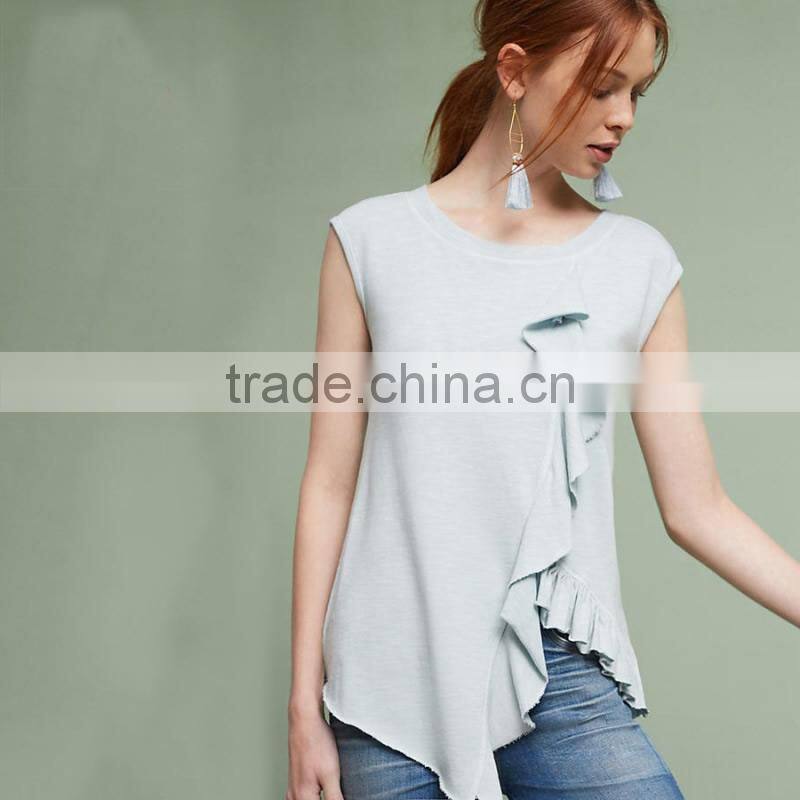 2017 Fashion women patchwork solid Sleeveless T-shirt