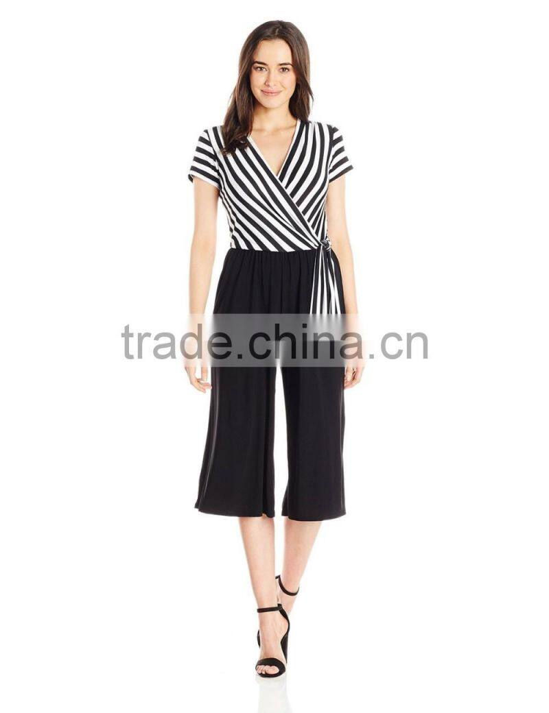 Women's Stripe Knit Wrap Bodice Jumpsuit with dress Pants
