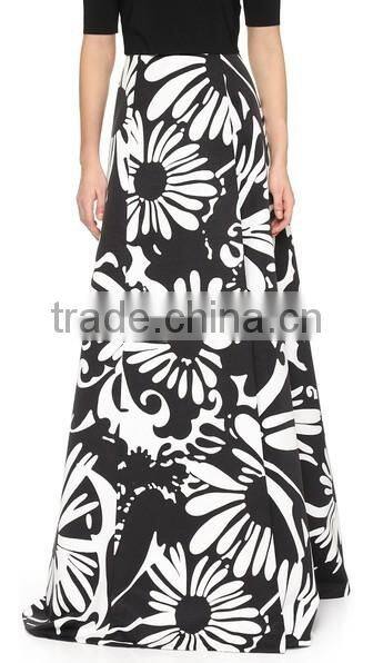 2016 designed for fashion women high waist printed grosgrain skirt slit skirt ladies'maxi skirt OEM