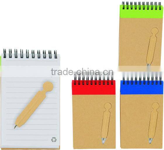 Hard kraft paper cover spiral winding pocket notebook 70grams 60sheets 16.5*8cm with paper pen