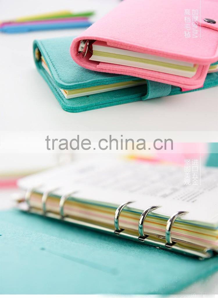 Novel logo custom A5 A6 spiral binding dairy notebook felt cover with pen