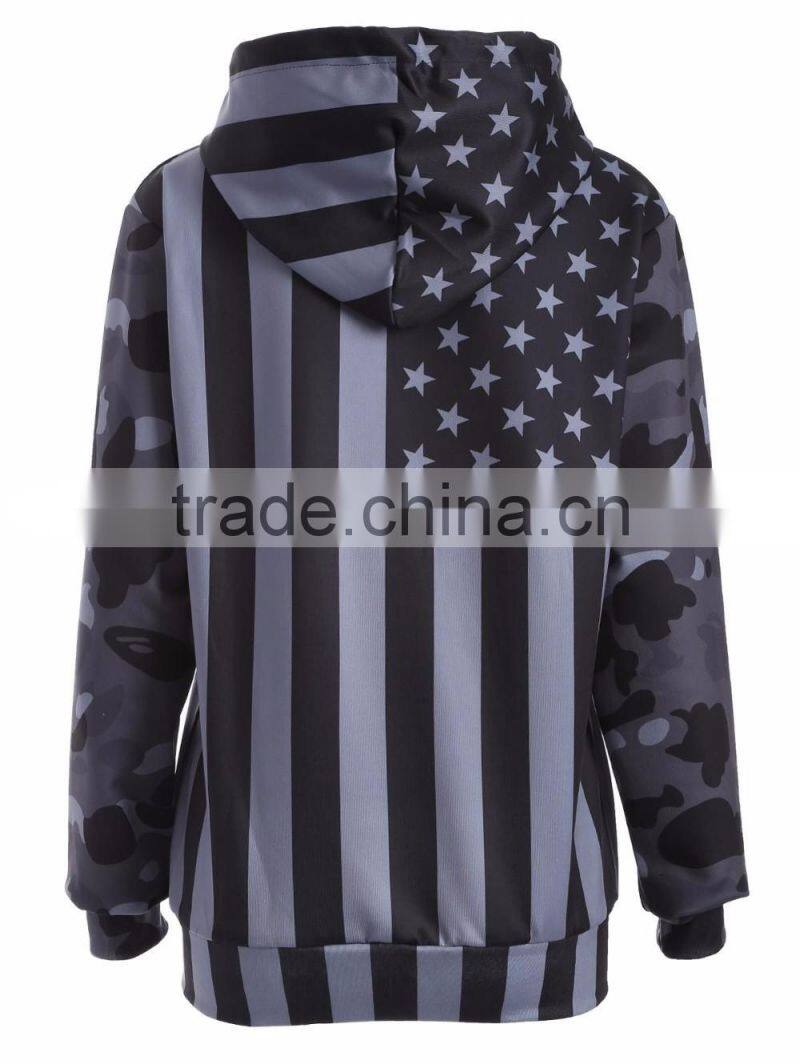 Unisex Fashion USA American Flag Print Hooded Slim Pullover Hoodie Sweatshirt