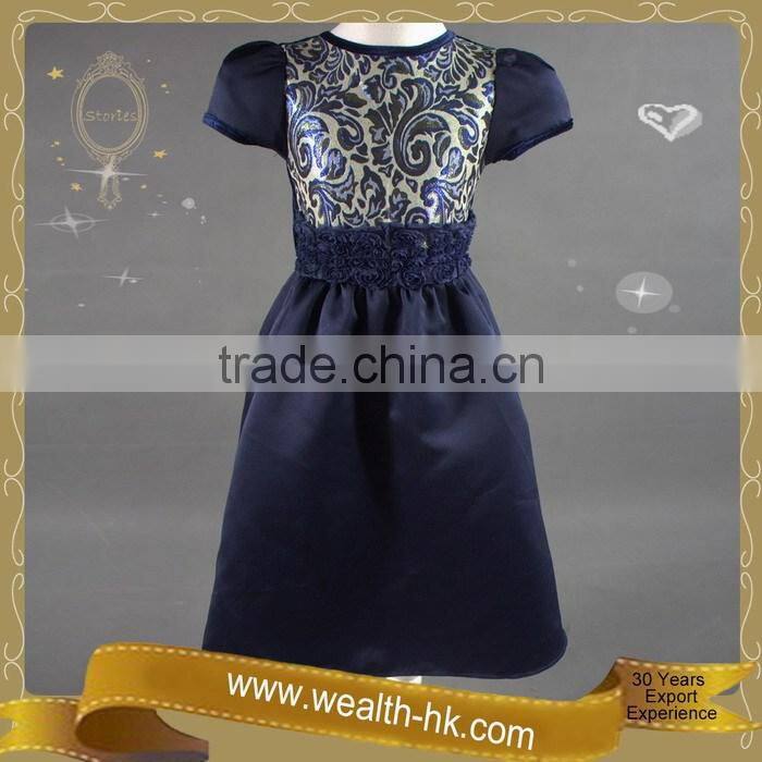 Shortsleeves Dark Blue colour kids Evening Ball Gown Dresses