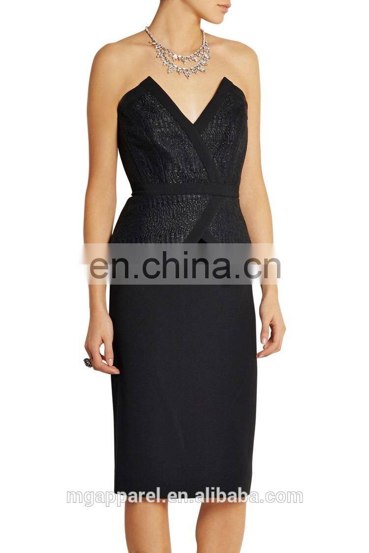 wholesale women sexy dress strapless peplum midi dress woven and crepe black peplum dress