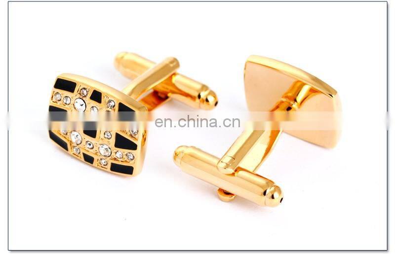 Black and Gold Grid Rhinestone Shirt Men Cufflinks Crystal