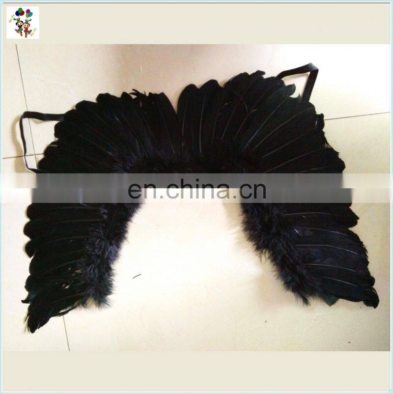 Gothic Fairy Dress Up Party Prop Black Feather Angel Wings with Halo HPC-0811
