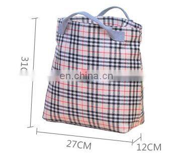 2017 Insulated Cold Canvas Grid Picnic Totes Carry Case Hot Sale Thermal Portable Lunch Bag