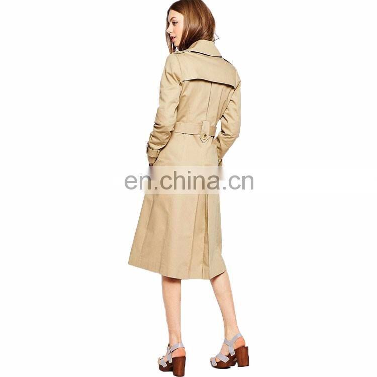 New Design Wide Notch Lapels Ladies Cotton Overcoat Long Sleeve Wholesale Women Trench Coat