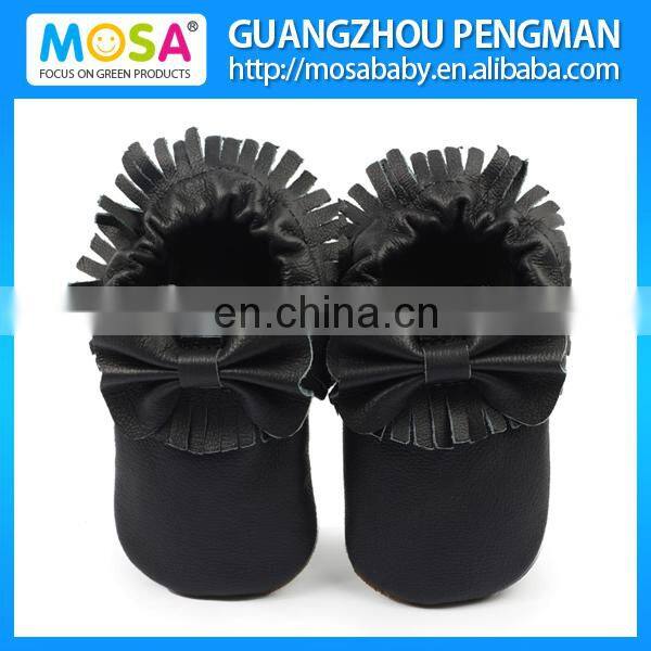 Black Toddler Tassel Genuine Leather Shoes for Baby