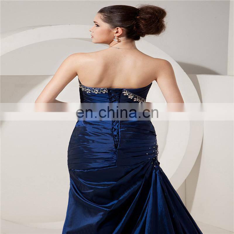 Custom Made Elegant Deep Blue Sweetheart Sleeveless Floor Length Beaded Ruched Mother Of The Bride Dress