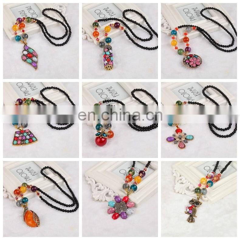 2016 fashion handmade round square triangle fancy cheapest pendant handmade chunky bead necklace