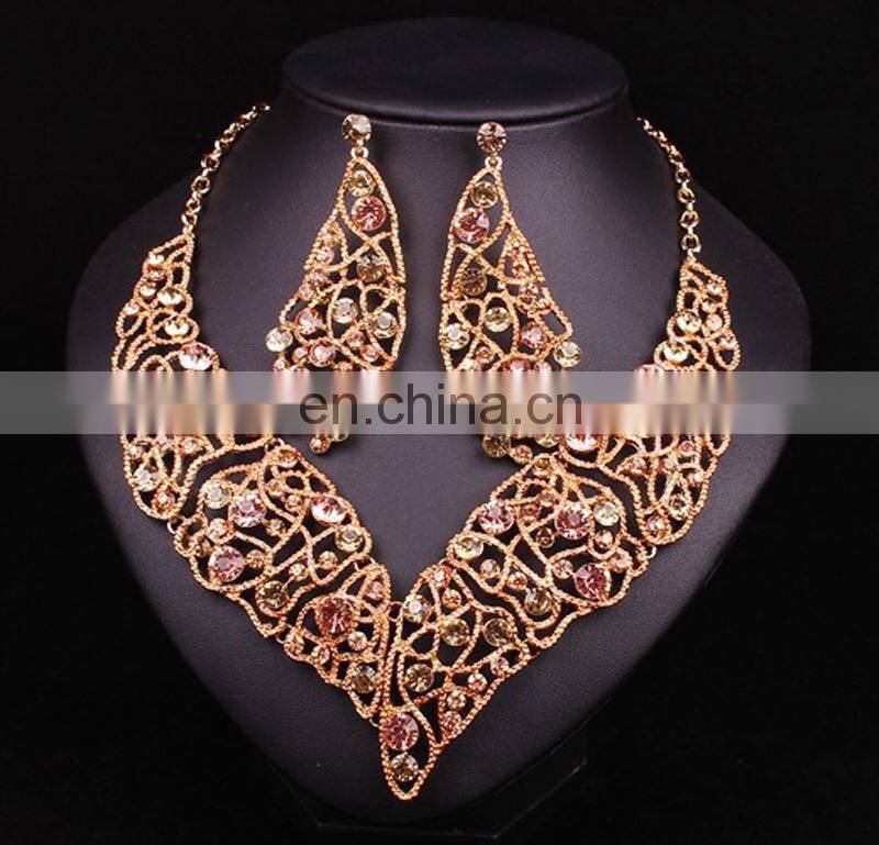 2017handmade jewelry set leaf designsRoyal bule color necklace for weddingrhinestone earing for bride