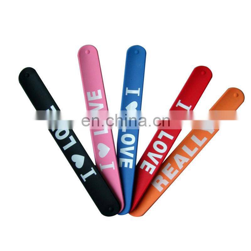 promotion nice quality rubber slap bracelet with metal band
