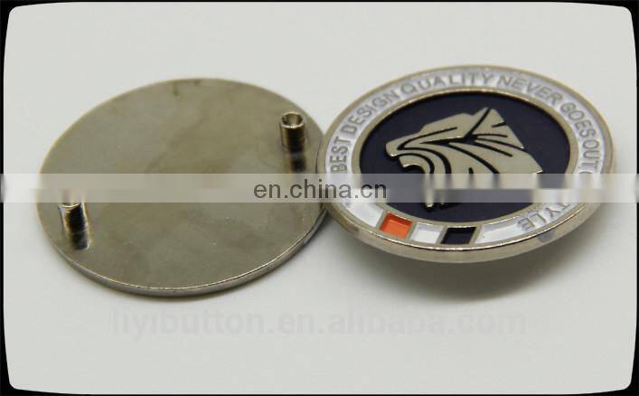 wholesale custom metal button in garment, circle painted clothing label