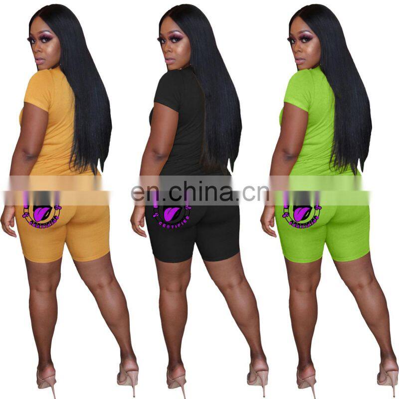 Spring and summer new fashion casual sports suit printed short-sleeved shorts suit plus size women's wholesale custom LOGO