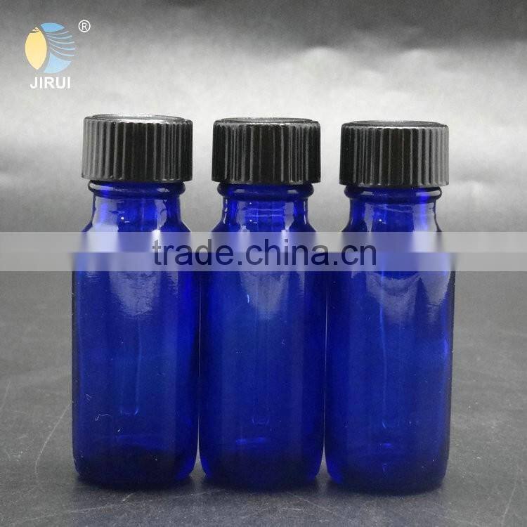 15ml blue boston round glass bottle with plastic cap and glass rod