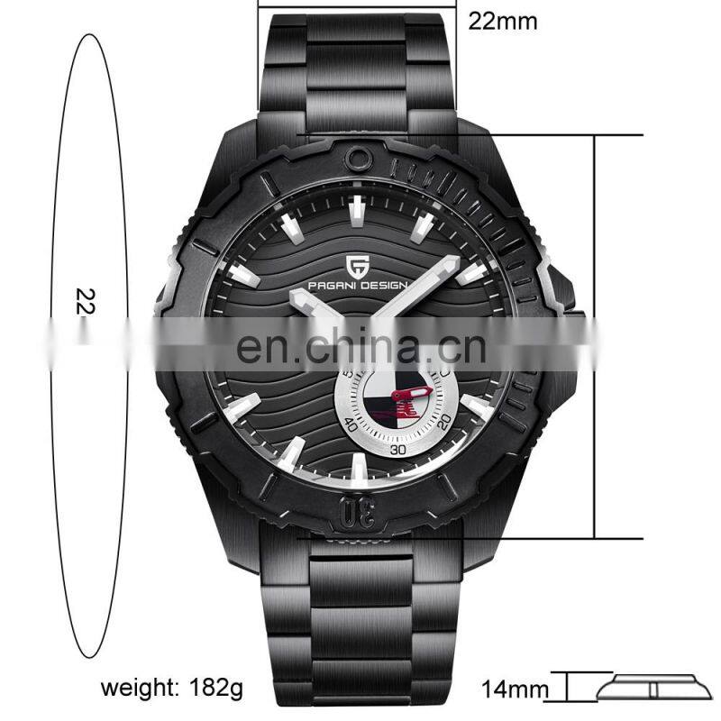 PAGANI DESIGN 1636 Men's Fashion&Casual Quartz Watch Stainless Steel Band Auto Date