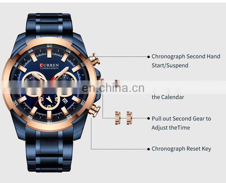 CURREN 8361 Classic 24 Hours Chronograph Stainless Steel Back Watch Japan Quartz Cool Watches For Men