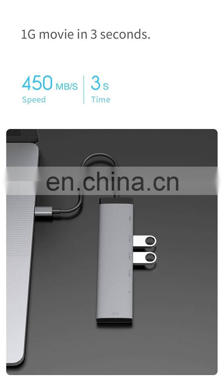 Miiiw 7 in 1 Type-C Hub Converter 100W PD Power Supply USB3.0 Interface SD/TF Card 4K HD Video Output Portable