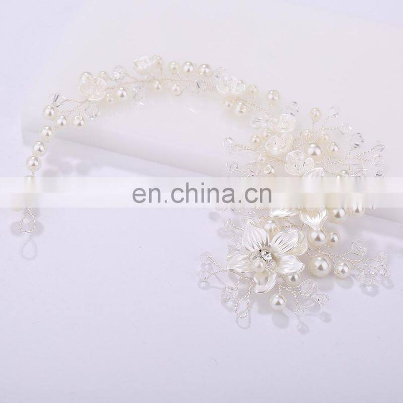 Flower Headwear Wedding Headband for Bride Crystal Pearls Women Tiara Bridal Headpieces Hair Jewelry Accessories