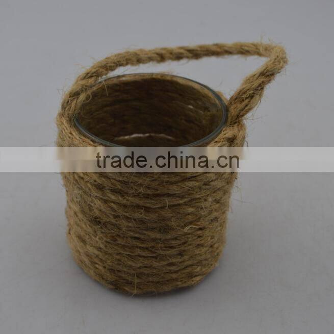 2015 new designs hanging hemp rope Wrapped glass candle holders glassware for candles