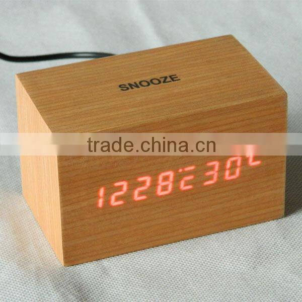 Desk Digital Jumbo LED Wood Clock Vintage Table Wooden Alarm Clock