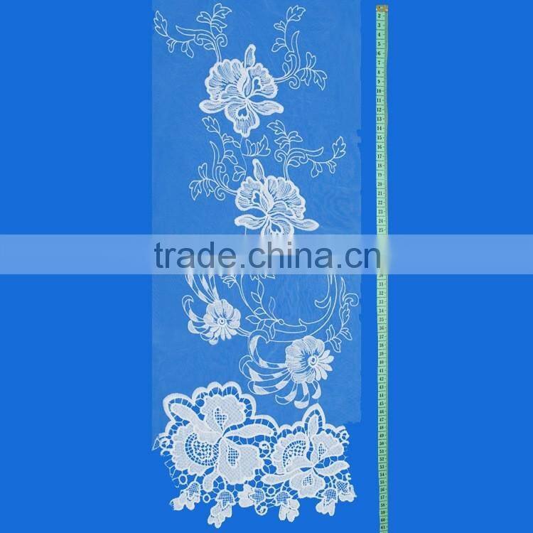 Hot sell custom shape top one china lace blouse back neck patch design swhite lace embroidery floral applique trim