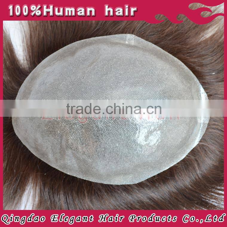 Qingdao hairpiece factory unprocessed indian remy hair invisible super thin skin toupee for men