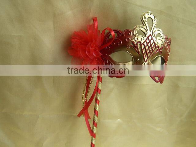 half face mask red and colorful mask with stick