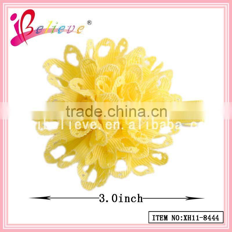 Super hot sale solid ribbon flower fancy hair clips for girls fashion jewelry (XH11-8444)