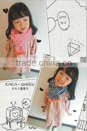 New Arrival Striped Lace Pom Pom Brim Boys Girls Baby Kids Winter Scarf