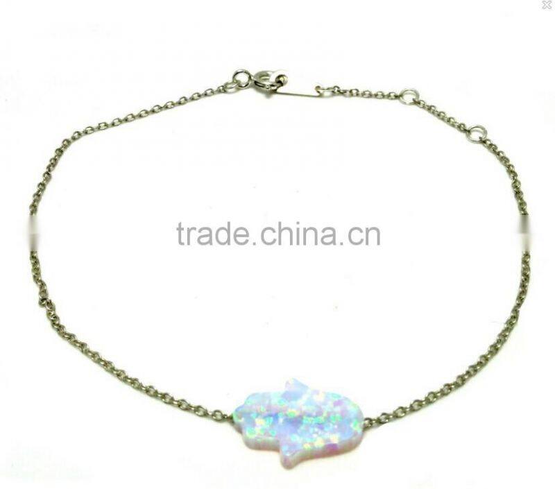 Fashion Hot Sale Bracelet White fire Opal Hamsa Bracelet Hand Opal Silver Bracelet