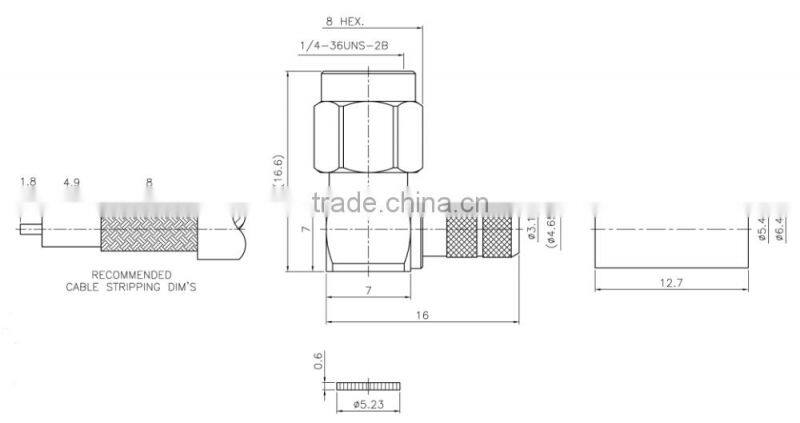 SMA Male Right Angle Coaxial Connector for RG-58U,LMR-195U,LMR-200 Cable,electrical contact