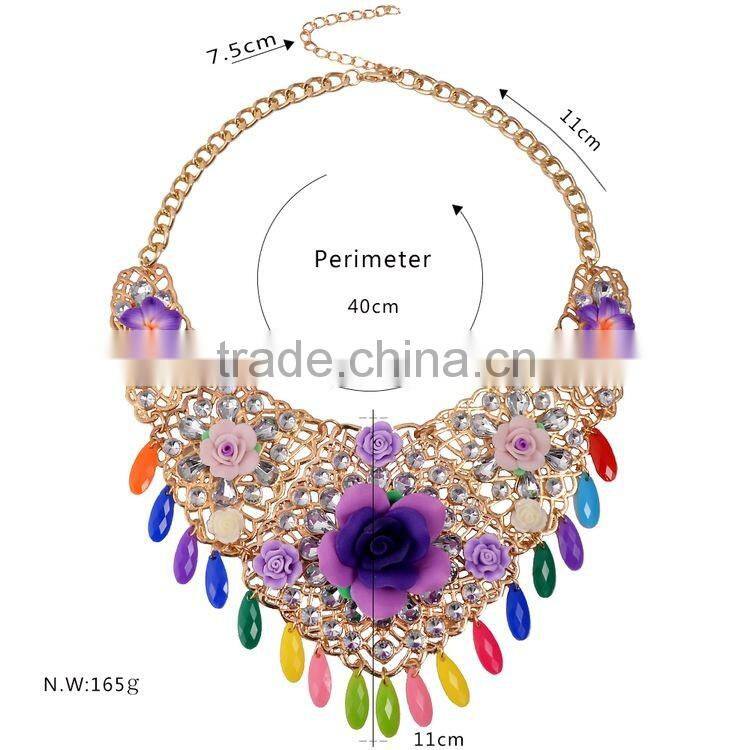2016 Bohemian Flowers Tassel Fringe Drop Vintage Weave Multilayer Collar Necklace Bib Statement Necklace