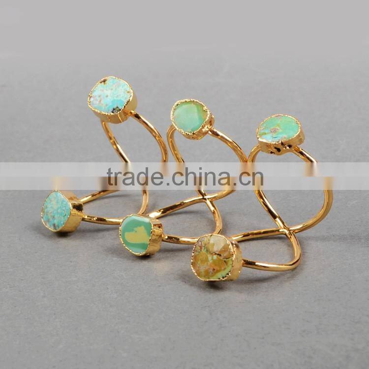 Turquoise gold turquoise double stone wire twisted ring