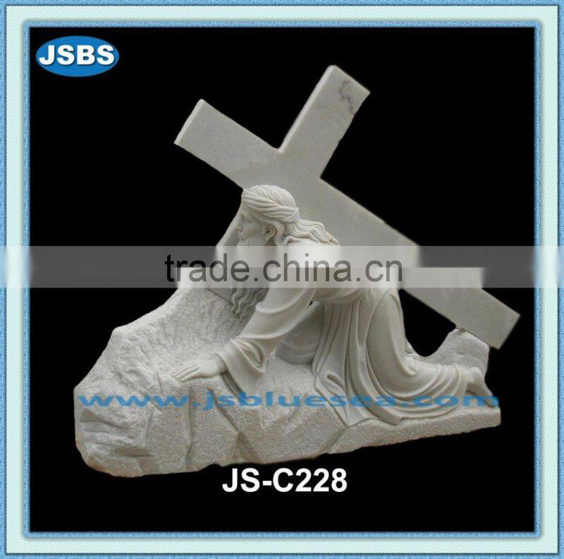 cheap decorative white marble cross jesus statue