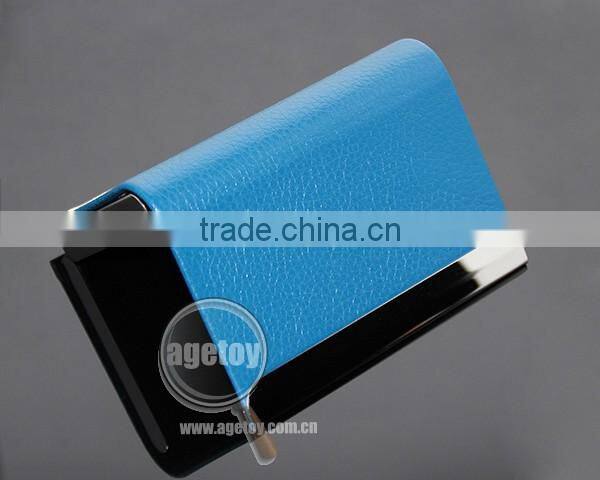 High Quality Box Packing Lichee Pattern Blue Leather Flannelette Lining Stainless Steel Metal Novelty Leather Credit Card Holder