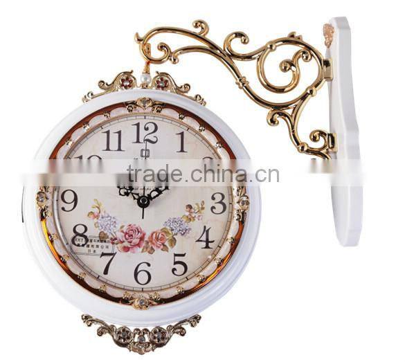 European style living room wall clock antique wood two large double mute quartz clock clock pastoral creative personality zx