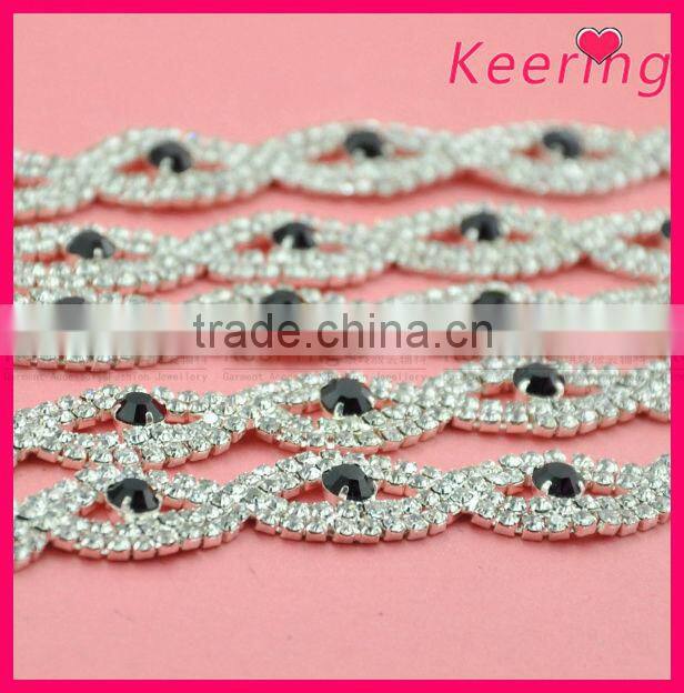 wholesale clear crystal cup chain trim with jet color rhinestone center WRC-239