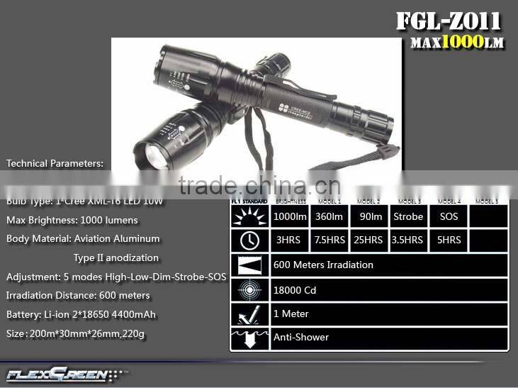 rechargable 18650 battery zoom function T6 LED torch