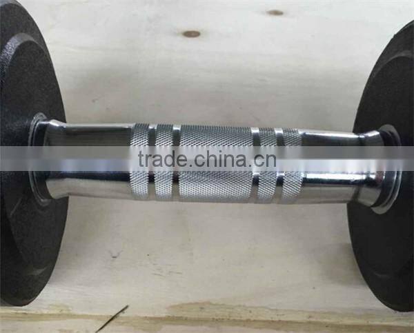 2015 hot sale Deluxe whole shaping Color PU Urethane Dumbbell with Stainless steel plating knurled handle