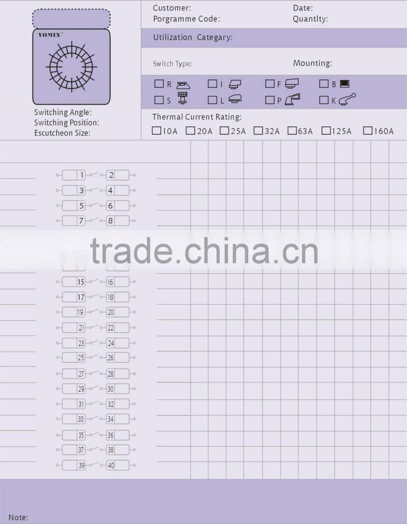 32A 5-CELL 2POS Cam switch with Removable Key