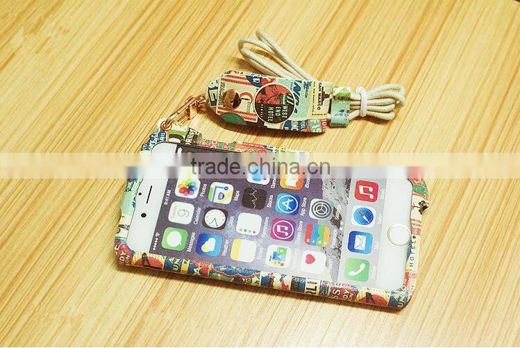 Printed Mobile Phone Case With Sling Rope Cute Cartoon Print Leather Case For iPhone 6