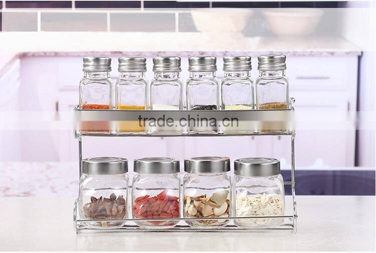 5pcs Clear Glass Spice Shaker With Stainless Steel Shelf
