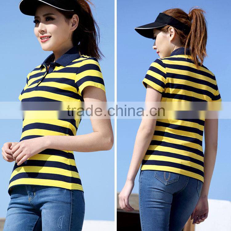 China Factory Women Cotton Blank Polo T-shirt with stripe