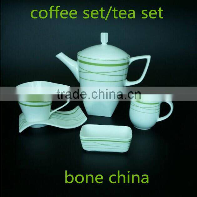 wave shape 220ml bone china tea cup and saucer with green color